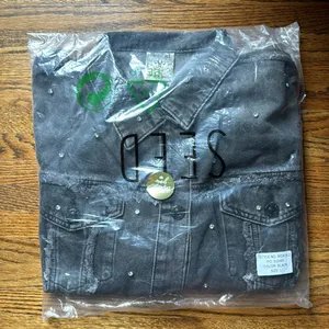 Rhinestone Embellished Frayed Denim Jacket in Black Stoned Washed thumbnail 4