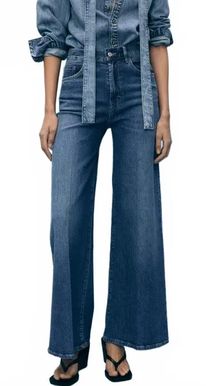 Mango High-Waisted WideLeg Jeans NWT Elise Medium Blue Size 14 (EUR 46) thumbnail 1