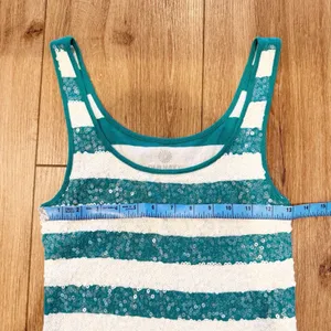 Old Navy Y2K Sequin Striped Tank Top Medium‎ Green White Preppy Layer thumbnail 6