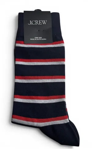 J. Crew Navy Socks with Red & White Stripes Crew Style Preppy Socks New With Tag thumbnail 1