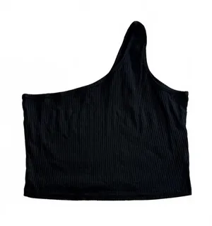 Black Ribbed One Shoulder Crop Top Size L Asymmetric Sleeveless Tank Minimalist thumbnail 1