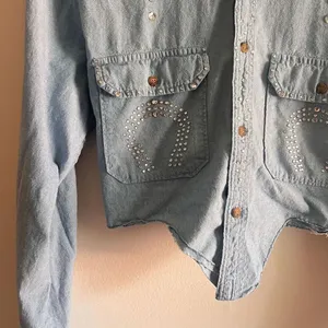 Vintage Faded Glory Originals Bedazzled Chambray Button Down Size S thumbnail 6