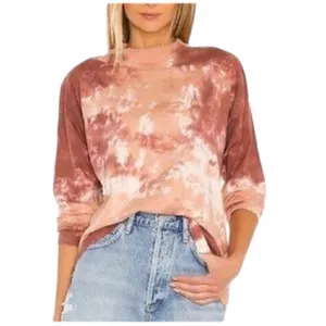 Free People Women's Long Sleeve Be Free Tie Dye Tee Shirt Top Orange Small thumbnail 2