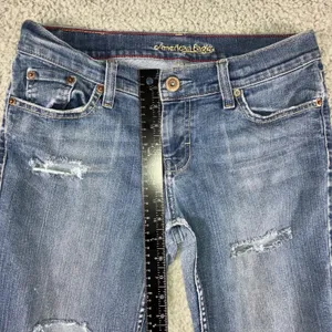 Vtg American Eagle Flare Leg Jeans Women 10 Low Rise Stretch Distressed 30x30‎ thumbnail 5