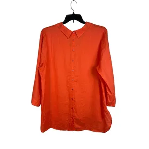 Soft Surroundings 1X Coral Orange 100% Linen Tunic Top Relaxed Back Buttons thumbnail 3