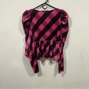 Nwt Anthropologie Maeve Velvet Babydoll Puff Sleeve Blouse Top Pink Plaid S thumbnail 8
