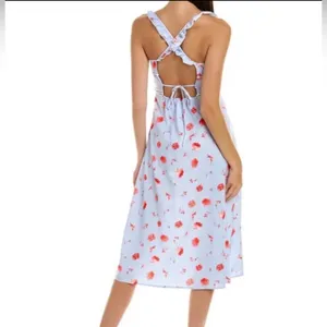 Zara Printed Light Blue Floral Linen Midi Dress Size M thumbnail 2