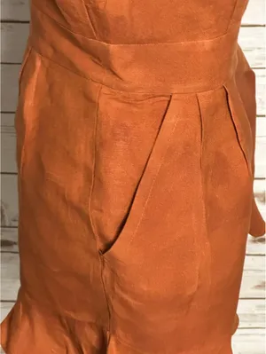 LOFT sleeveless ruffled hem romper Size 4 linen-blend rust coastal summer thumbnail 6