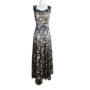 Vintage All That Jazz Dark Floral Criss Cross Open Back Midi Dress Romantic Boho thumbnail 3