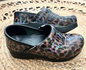 Dansko Big Cat Multi Professional Clogs 37 patent cheetah rainbow thumbnail 1