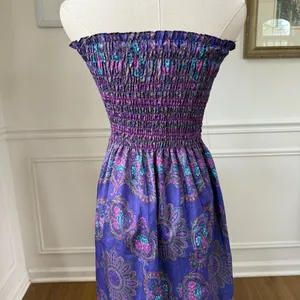 Vintage 80s Purple Strapless Smocked Top Sun Dress S thumbnail 7