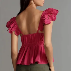 NWT Anthropologie Cotton Flutter Sleeve V Neck Babydoll Top size L thumbnail 2