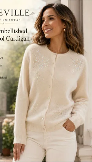 Janeville Sequin Embellished Lambswool Cardigan - Cream thumbnail 1