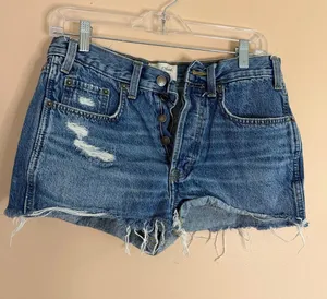 Universal Thread Distressed High-Rise Denim Shorts in Blue thumbnail 1