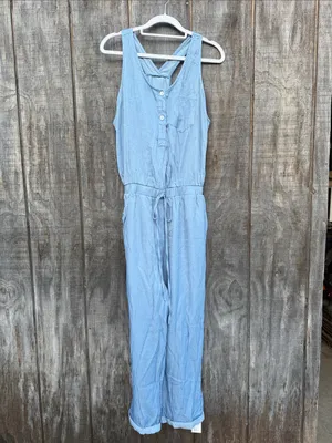 Cupshe Woman’s Lg Light Blue Sleeveless Elastic Waistband Chambray Jumpsuit thumbnail 6