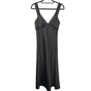 GIANNI BINI Satin‎ Lace Trimmed Slip Dress Black Sz 2 thumbnail 2