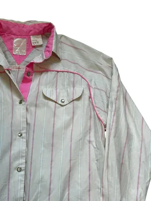Vintage RAU Klikit Pearl Snap Western Shirt Pink Striped Cowgirl Ranch Wear thumbnail 2
