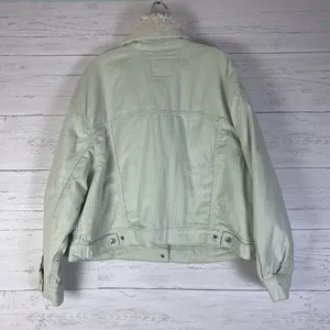 Levi’s Women’s Sherpa Corduroy Trucker Jacket Mint Green 1X thumbnail 2