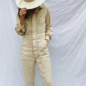 Mate The Label Organic Linen Long Sleeve Beige Jumpsuit $248‎ Normcore thumbnail 6