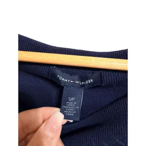 Nautical Preppy Tommy‎ Hilfiger Striped Boatneck Button Side Navy White Top S thumbnail 2