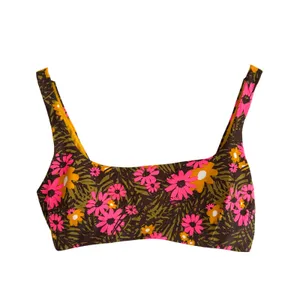 Aerie‎ Women XL Retro Floral Scoop Bikini Top Pink Orange Brown 2309-215 NWT thumbnail 2