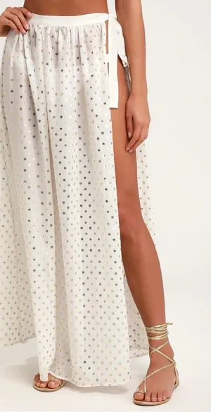 Lulus White Gold Polka Dot Cover Up Maxi Skirt Size S NWT thumbnail 1
