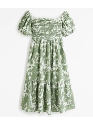 Abercrombie & Fitch Green Puff Sleeve Floral Midi Dress thumbnail 3