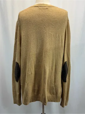 GAP V-Neck Button Cardigan Camel Tan Elbow Patches Wool Blend Grandpa Academia thumbnail 7