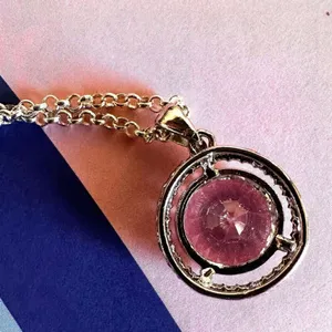 Silver tone circle rhinestone pendant necklace thumbnail 11