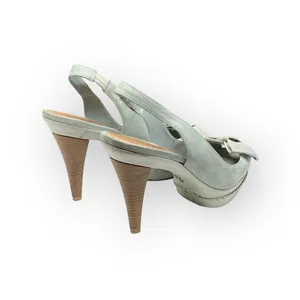 Schutz ❤︎ Retro Slingback Platform Leather Heeled Sandal with Bow ❤︎ Baby Blue thumbnail 3