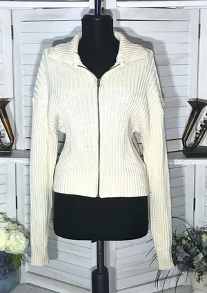 Vintage 90s cream cardigan cotton ribbed cottage peppy Fisherman Coastal cowgirl thumbnail 1