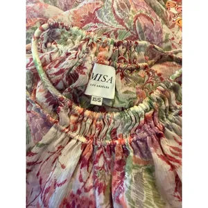MISA Floral Halter Maxi Dress Pink Green XS/S Boho Chiffon flowy romantic whimsi thumbnail 6