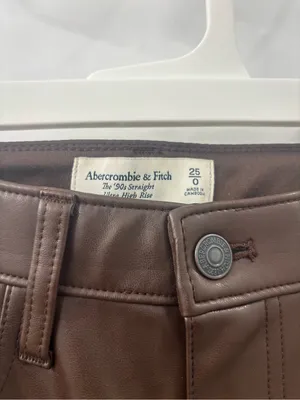 Abercrombie & fitch the 90s straight ultra high rise brown leather pants thumbnail 4