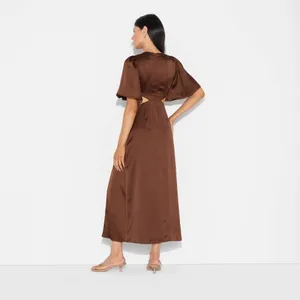 ✨Wild Fable Women’s Flutter Sleeve Satin Cape Maxi Brown Sz Large Dress✨ thumbnail 3