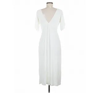 Ten Tomorrow Ivory Kori Pleated Maxi Dress Deep V Neck XS Coastal Minimalist thumbnail 9