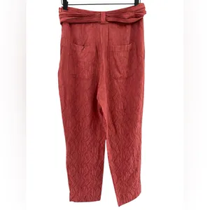 Anthropologie EttTwa Aubade‎ Mauve Tie Waist High Rise Textured Cropped Pants 4 thumbnail 5
