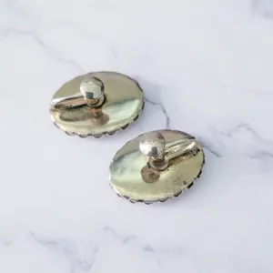Vintage Screw On Earrings 1" Cream Oval with Purple Flowers thumbnail 6