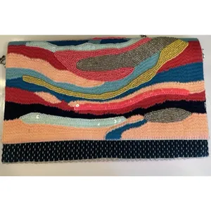America & Beyond Beaded Clutch Shoulder Flap Chain Bag Purse Colorful Artsy Boho thumbnail 2