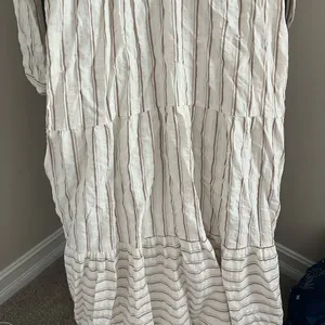 Zara White and Brown Striped Long Sleeve Dress thumbnail 5