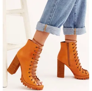 Free People Palermo Heels Ankle Boots Leather Lace-Up Corset Cutouts Booties 7 thumbnail 3