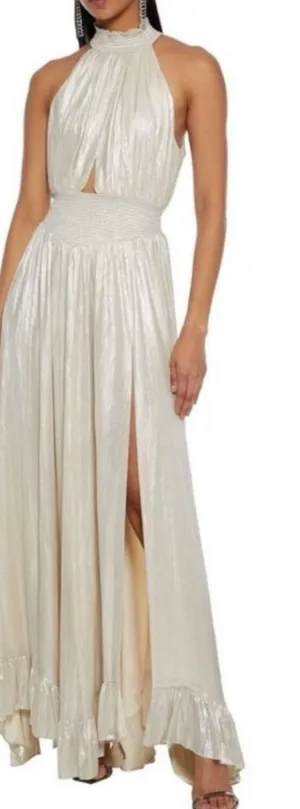 NWT RETROFETE Carly Silver High Neck Maxi Formal Gown Dress thumbnail 1