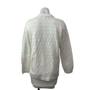 Rosanna Women's White Argyle Knit Long Sleeve Button Down Cardigan Sweater Top M thumbnail 3