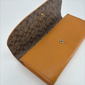 Coach Tan Pebbled Leather Signature Canvas Flap Wallet thumbnail 8