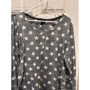 Cynthia Rowley Womens XL Star Print Pajama Set Black White Henley Joggers Lounge thumbnail 2