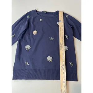 Ann Taylor Navy Knit Rhinestone Detail Long Sleeve Top Size S thumbnail 4