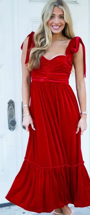 Red velvet so me dress with tie sleeves from south boutique nwt thumbnail 1