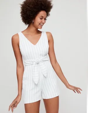 Wilfred Aritzia Ècoulement‎ Romper in Espace Wrap Top Sz 4 White Blue thumbnail 1