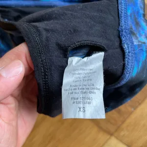 Beyond Yoga Space Dye Slim Racerback Bra, Sz XS, blue/black/grey abstract print thumbnail 3
