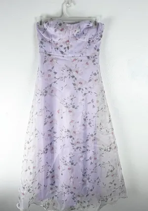 LULUS Chic Preciousness Lavender Floral Organza Strapless Maxi Dress Size Medium thumbnail 1