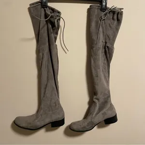 Over the Knee Suede Block Heel Boots in Gray- Size 9 thumbnail 7